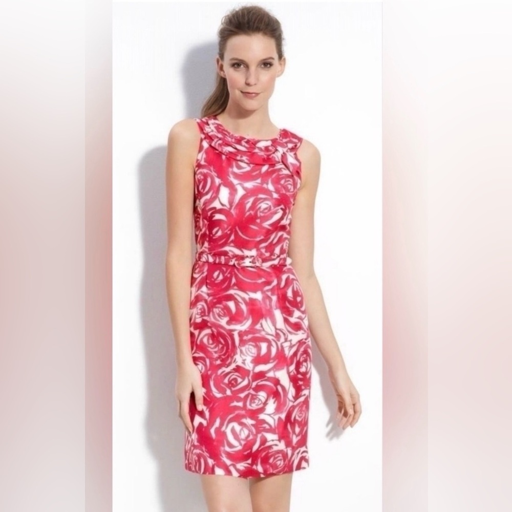 kate spade sz6 silk pink roses sheath bow neck pleated collar IMPERFECT